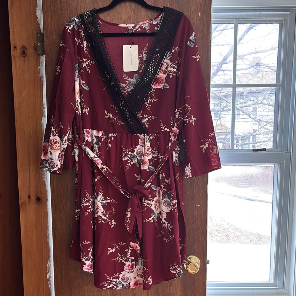 BloomChic Red and Black Babydoll Wrap Dress